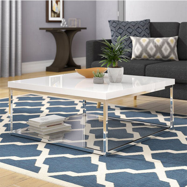 Premium high-quality white coffee table with low glass shelf