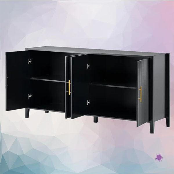 Premium black sideboard with 4 soft-close shutter and olden handles