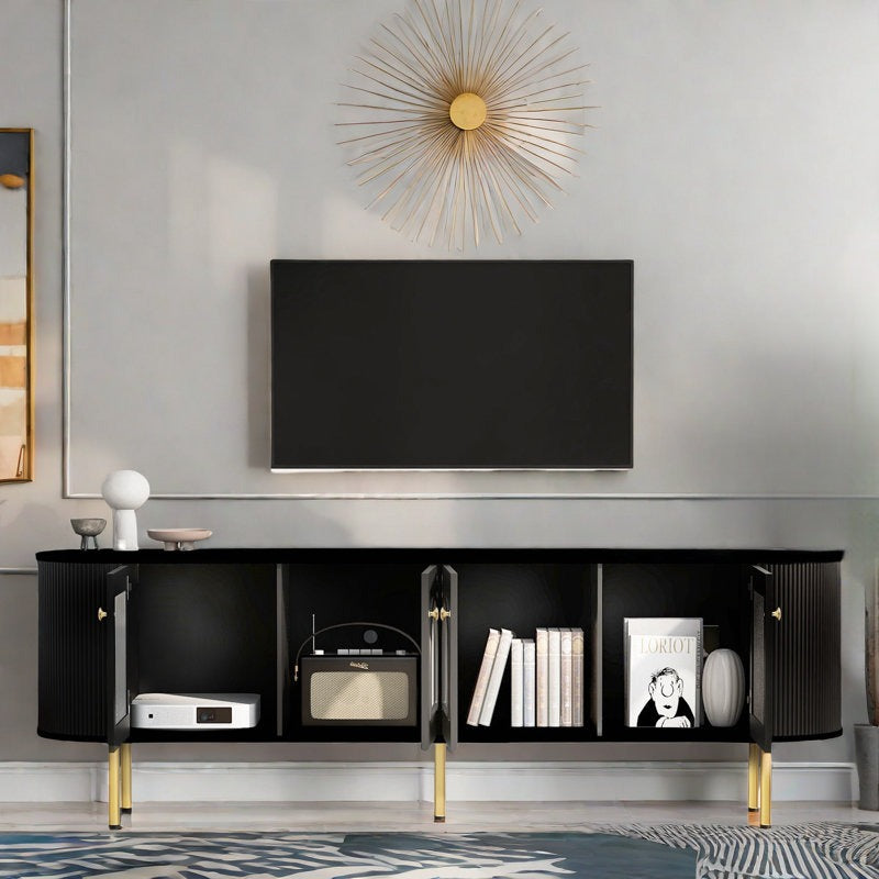 black tv stand with storage perfect for modern living room