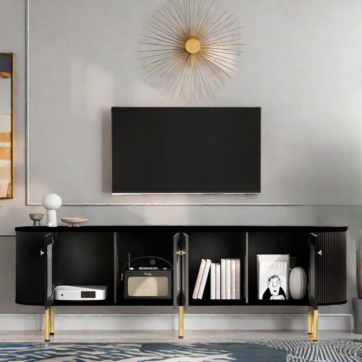 black tv stand with storage perfect for modern living room