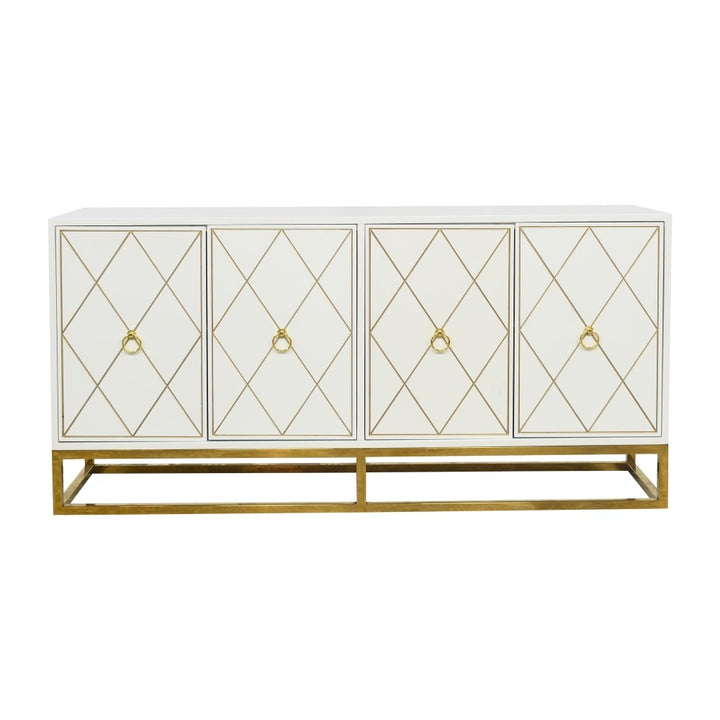 luxury white sideboard with golden stand on a white background