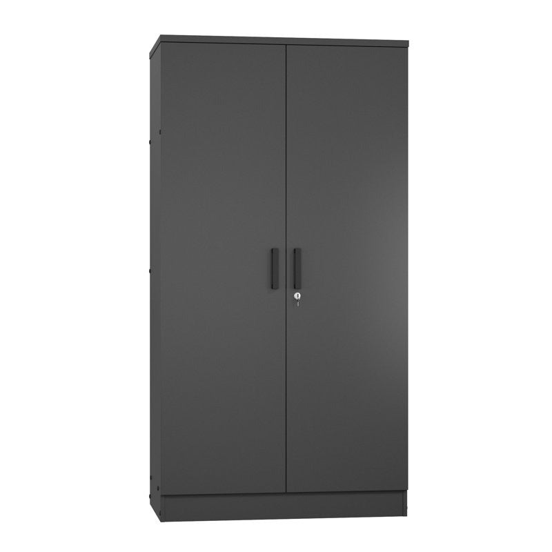 Modern black wardrobe crafted from pre-laminated MDF with a durable matte black finish