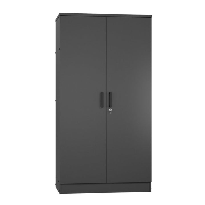 Modern black wardrobe crafted from pre-laminated MDF with a durable matte black finish