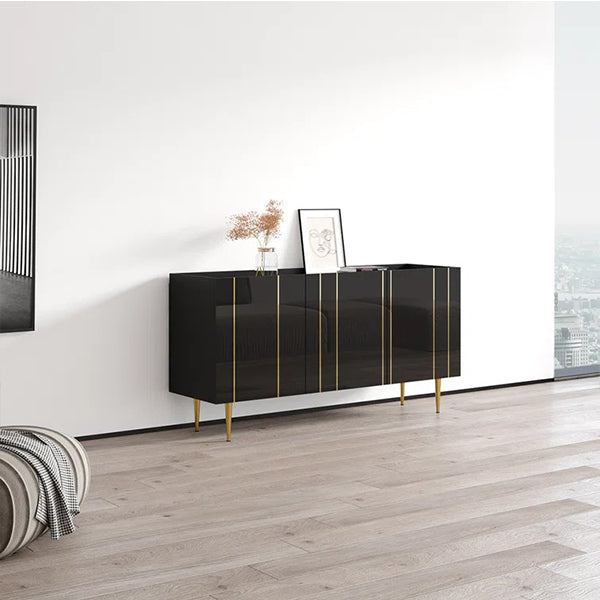 Stylish black sideboard cabinet with golden legs crafted from high-quality MDF board, perfect for a living room