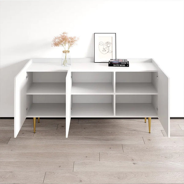 Designer white sideboard cabinet with golden legs for living room