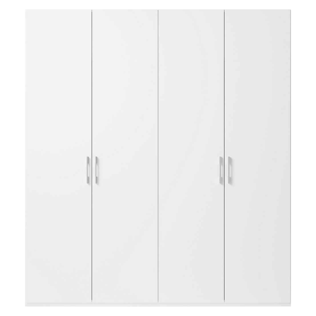 premium white 4-door wardrobe with silver finish handle is perfect for bedroom