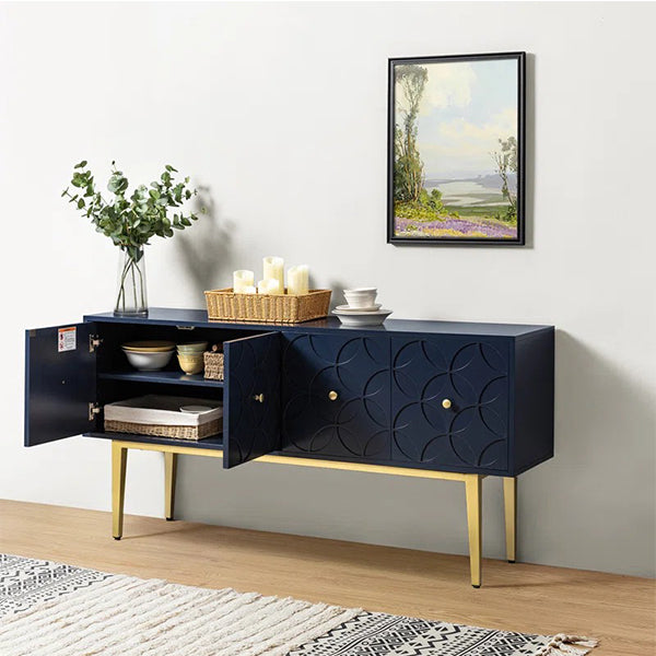 Luxury blue sideboard cabinet crafted from high-quality mdf board and branded hardware