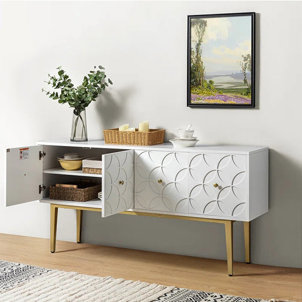 Modern white sideboard with hettich soft-close openable shutter and gold legs