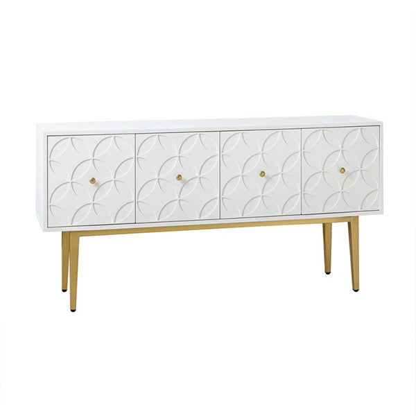 White sideboard cabinet with gold legs and premium design