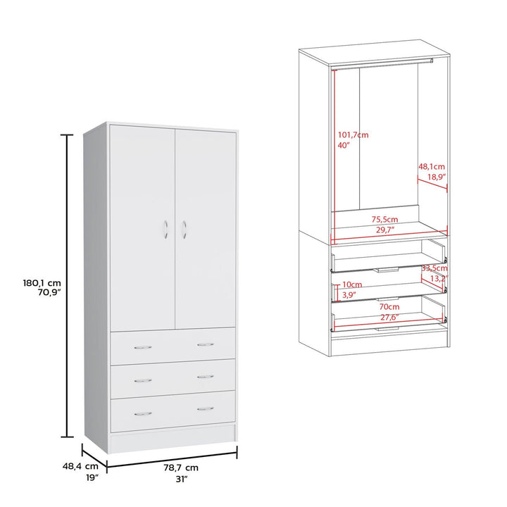 Modular wardrobe design with dimensions labeled on a white background