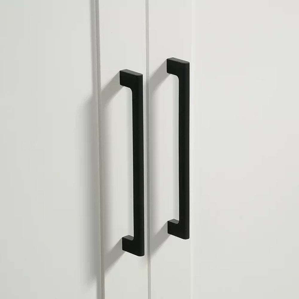 White 2-door wardrobe cabinet handles on a white door