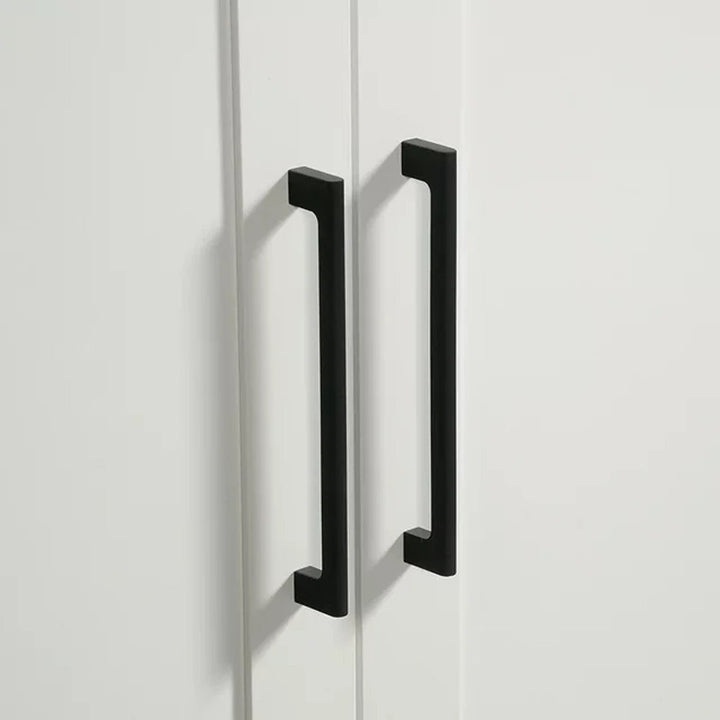 White 2-door wardrobe cabinet handles on a white door