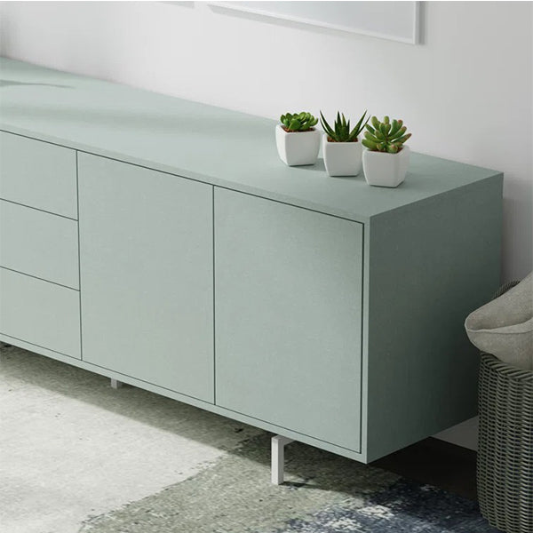 modern sideboard cabinet in pale green with metal legs