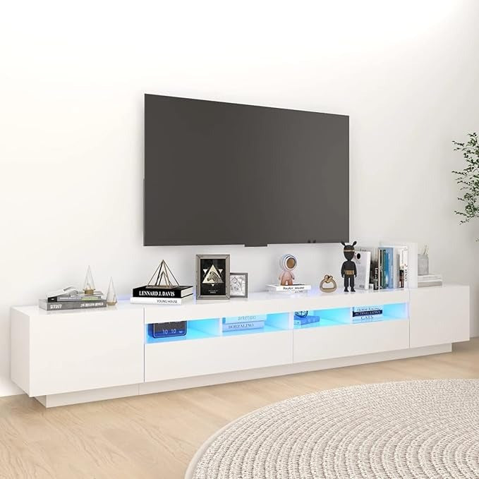 Modern TV stand in white matte finish with storage