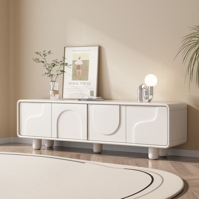 white tv unit with modern minimalist design