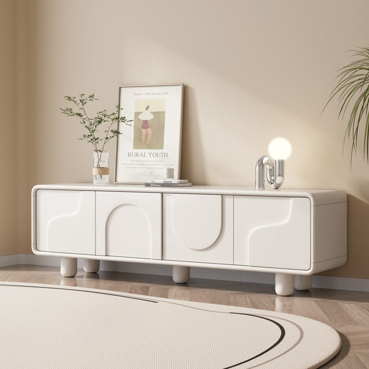 white tv unit with modern minimalist design