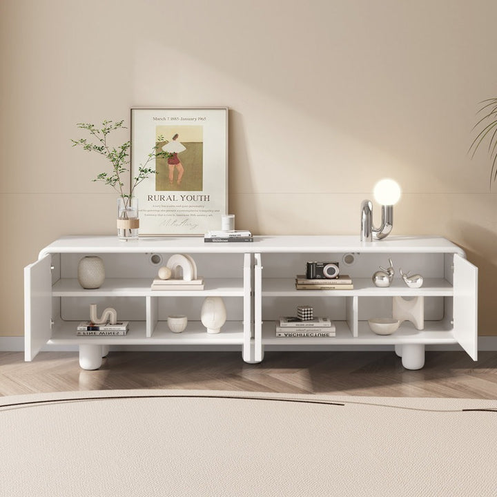 white tv unit with open doors