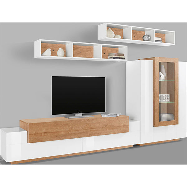 Modern white and walnut tv unit set 
