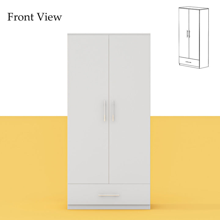 White wardrobe with a drawer on a yellow background