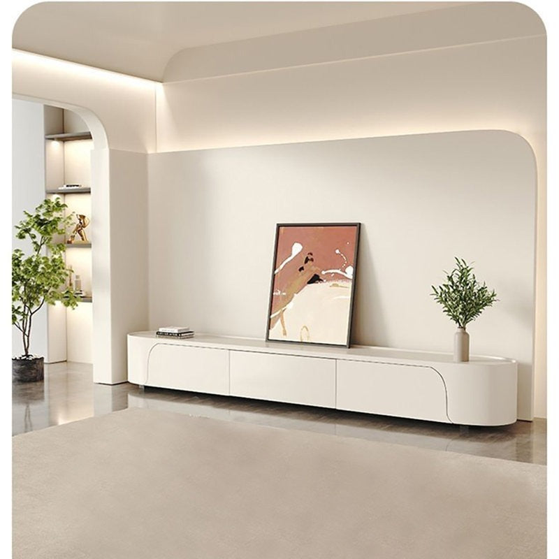 White tv unit with curved edges