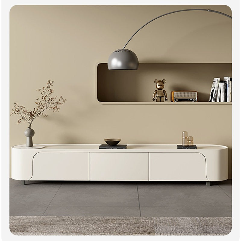 stylish white tv unit with curve edges and ample storage