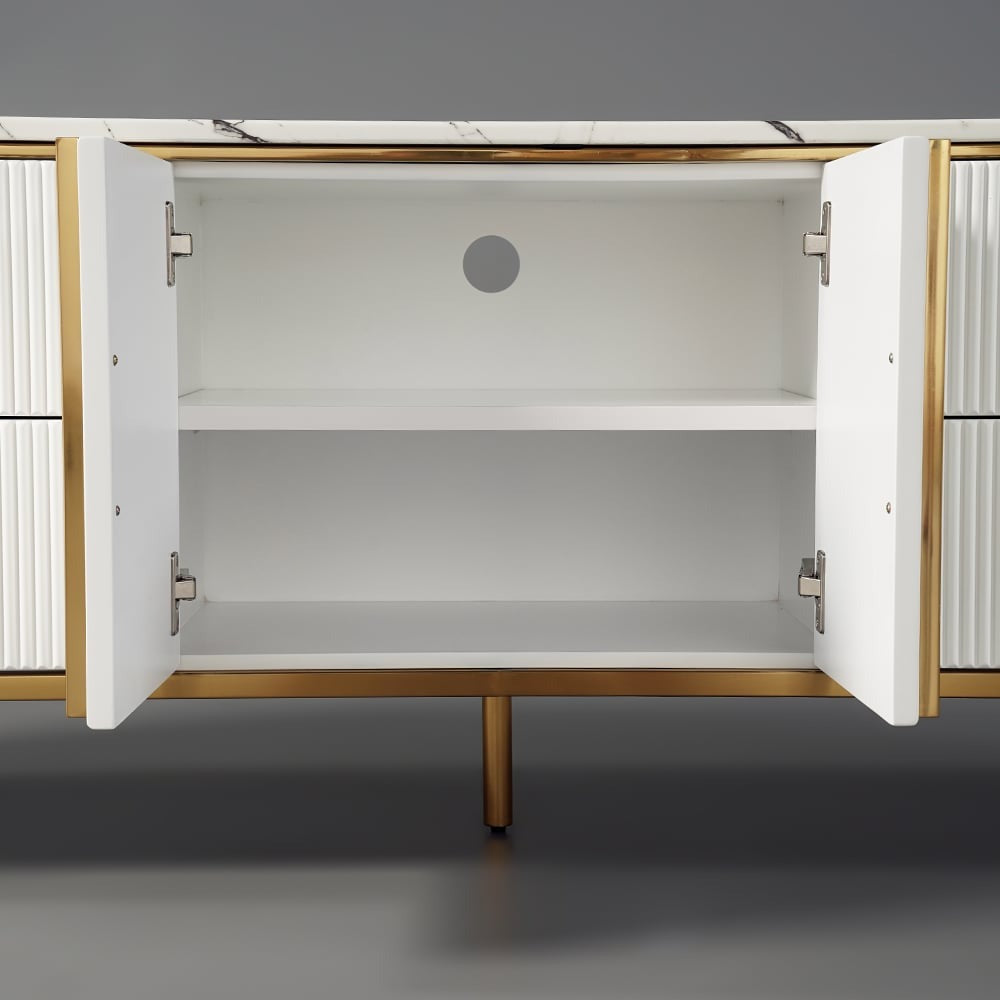 Luxury white finish tv stand crafted from high-quality MDF and premium hinges