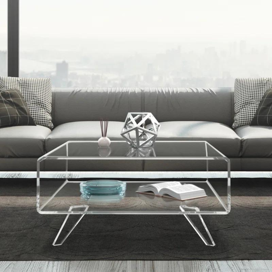 Stylish transparent coffee table with two-tier storage