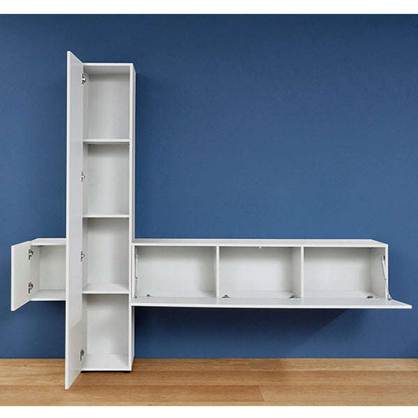 Modern white pre-laminated wall-mount TV unit 