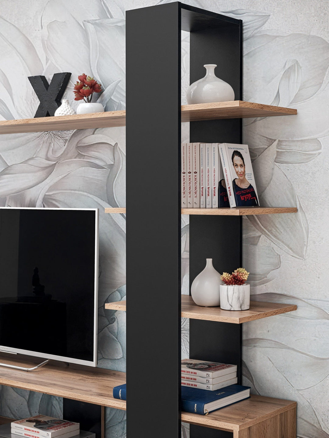 Stylish TV unit set with three open shutter