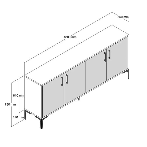 stylish sideboard with dimension on a white background