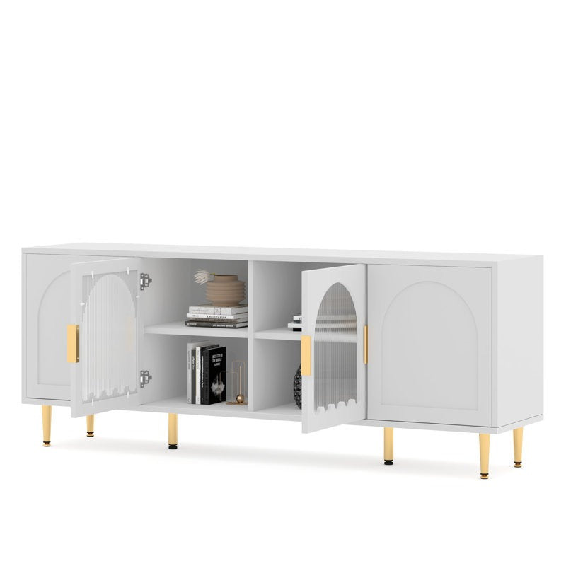 4 openable shutters for easy organization of the TV stand in white pu paint