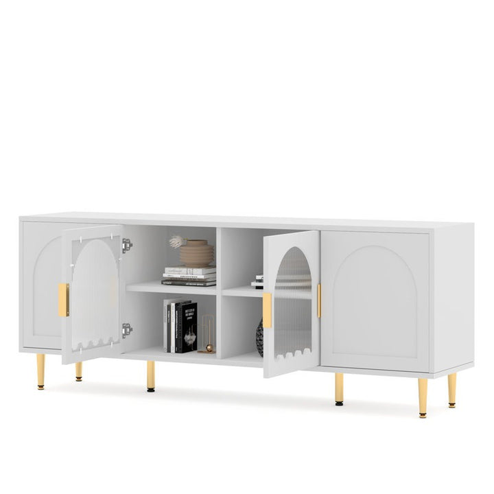 4 openable shutters for easy organization of the TV stand in white pu paint