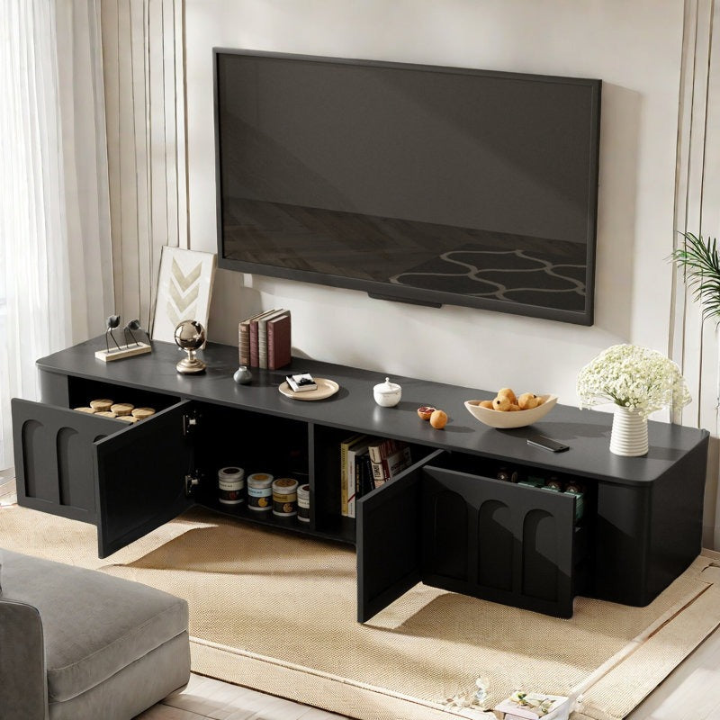 Black tv stand with 2 smooth-glide drawers and concealed compartments 