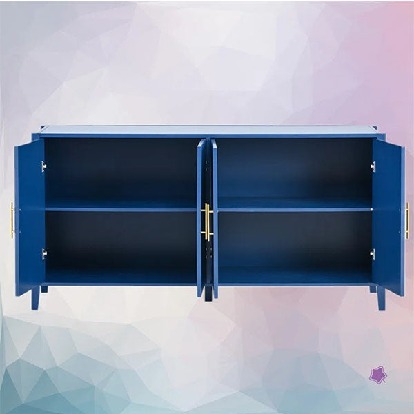 modern blue sideboard with 4 openable shutters for hidden storage
