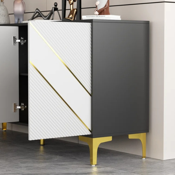 Premium grey and black sideboard cabinet with metal  legs and gold accent