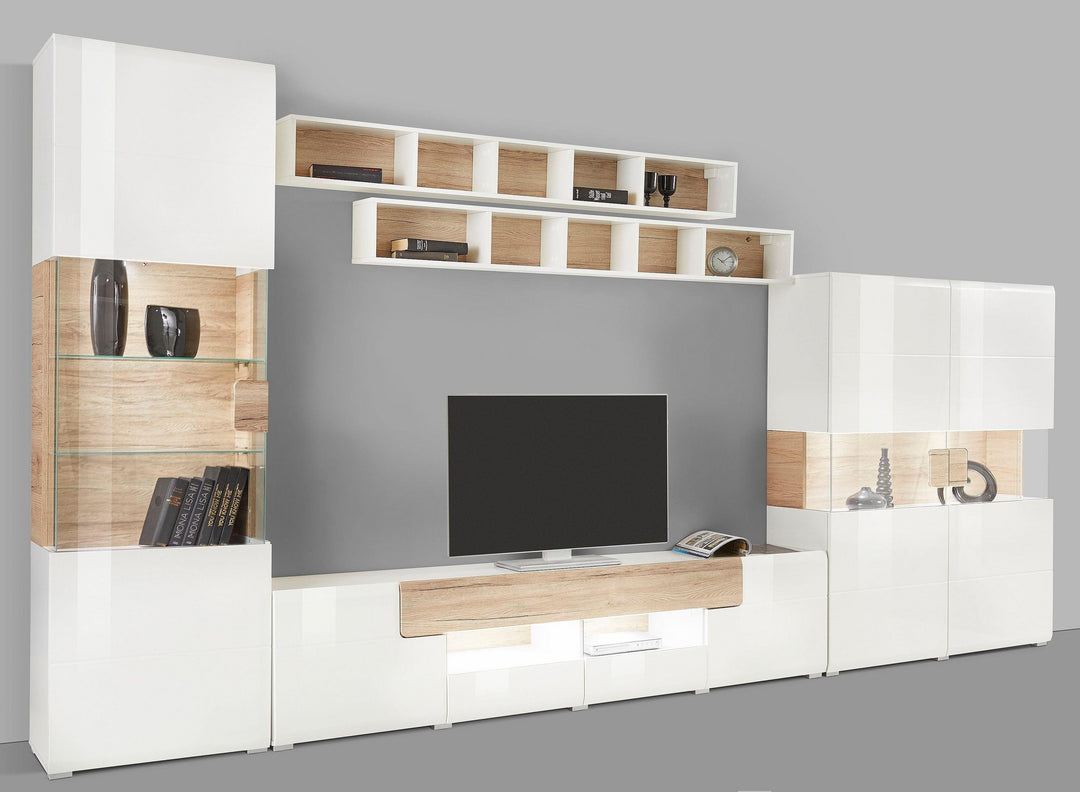 modern white and beige tv unit set with 5 piece