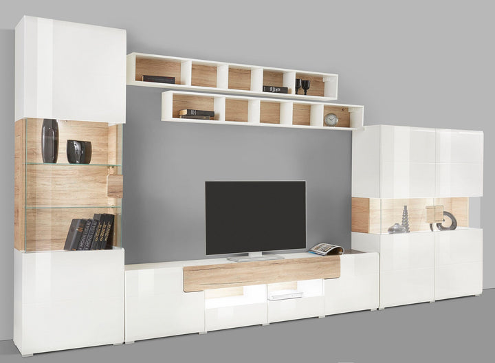modern white and beige tv unit set with 5 piece