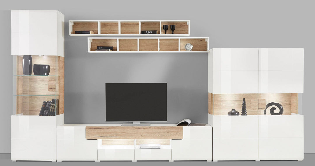 Premium white and beige tv unit set for modern living room