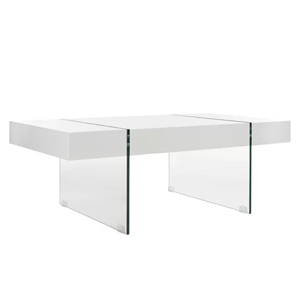 Stylish white coffee table with glass legs