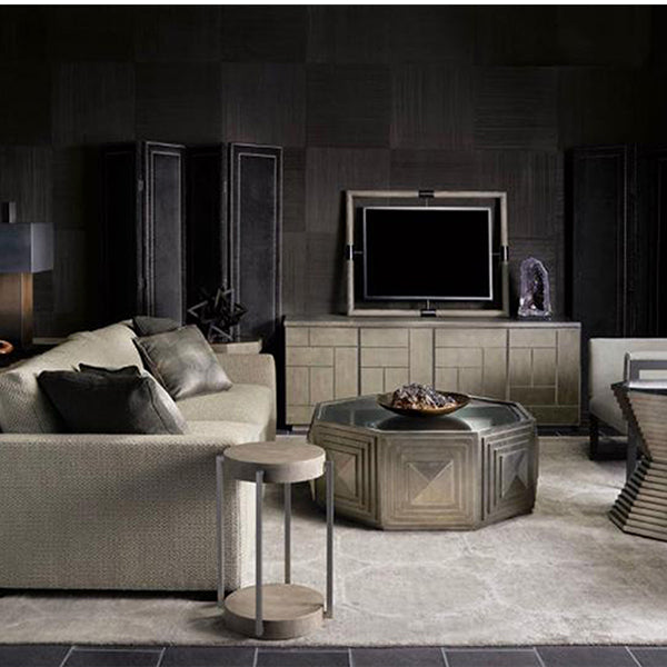 Brown sideboard cabinet in a modern, elegant living space