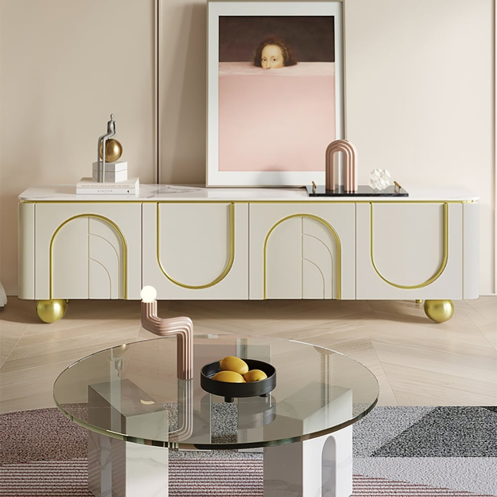 Modern tv stand with arch design and round legs