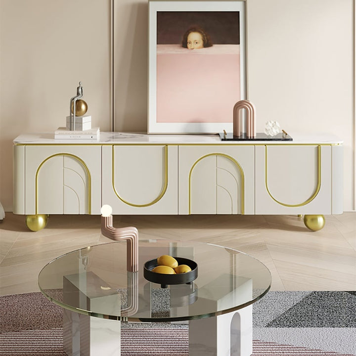 Modern tv stand with arch design and round legs