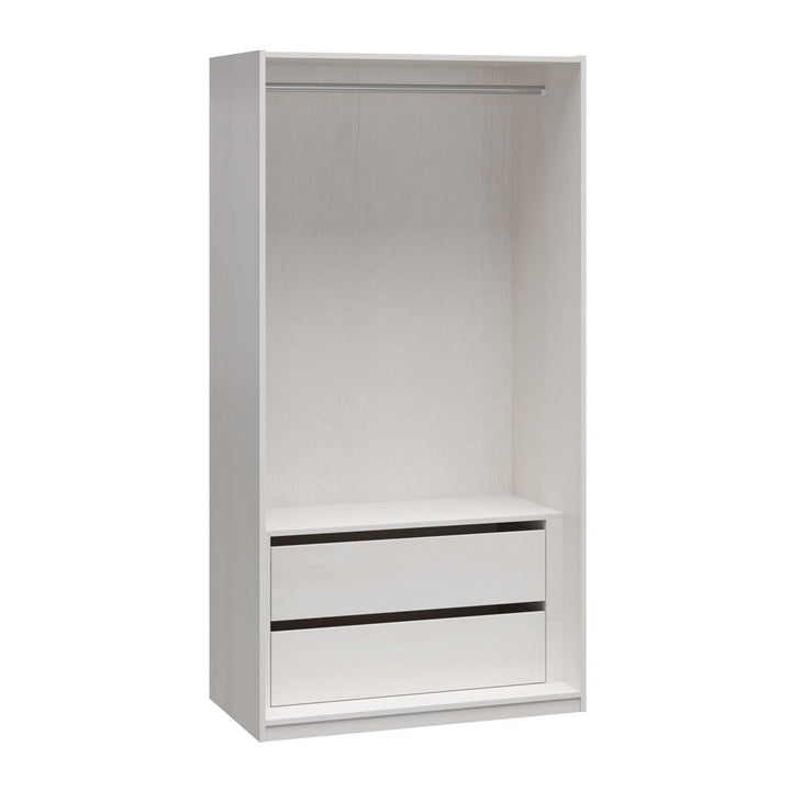 modern white wardrobe with two drawers on a white background