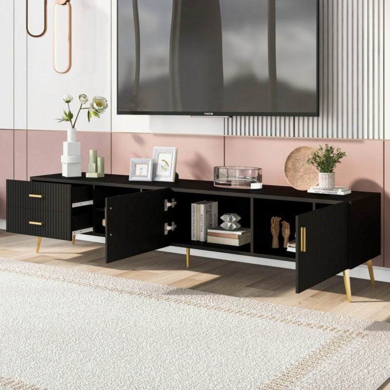 Modern black tv unit shows internal space
