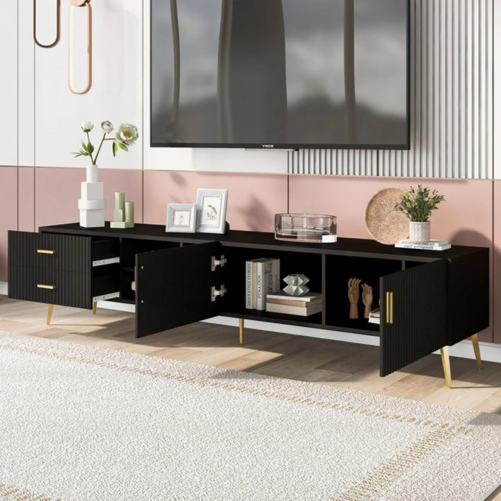 Modern black tv unit shows internal space