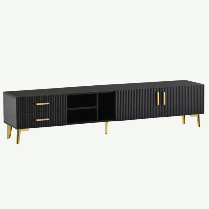 Sleek modern design of black tv unit for a stylish touch