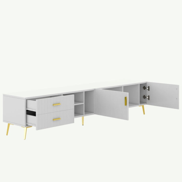 white tv unit in a white background