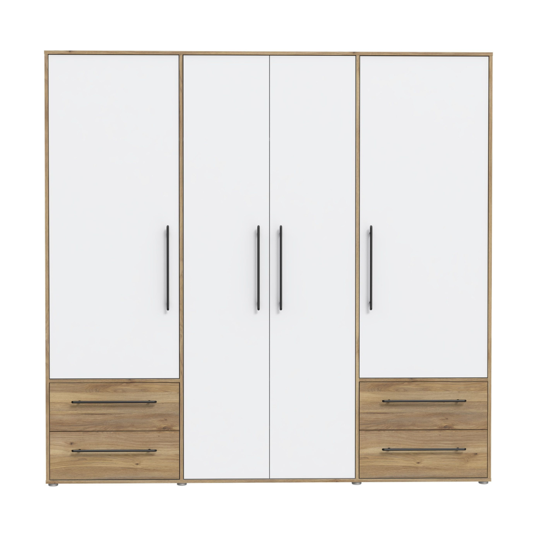 Premium white and beech-finish wardrobe for bedroom