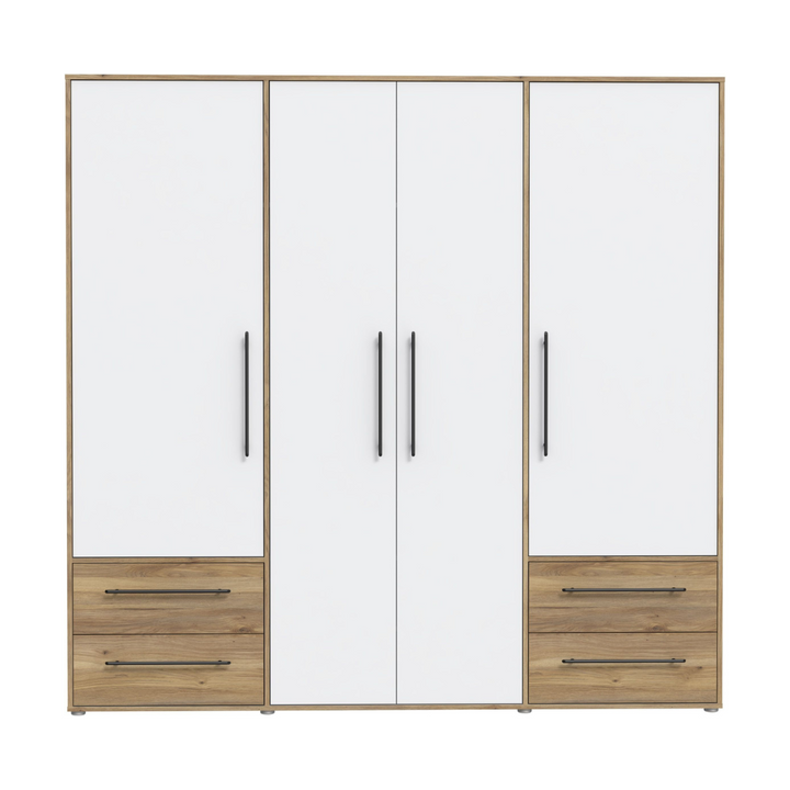 Premium white and beech-finish wardrobe for bedroom