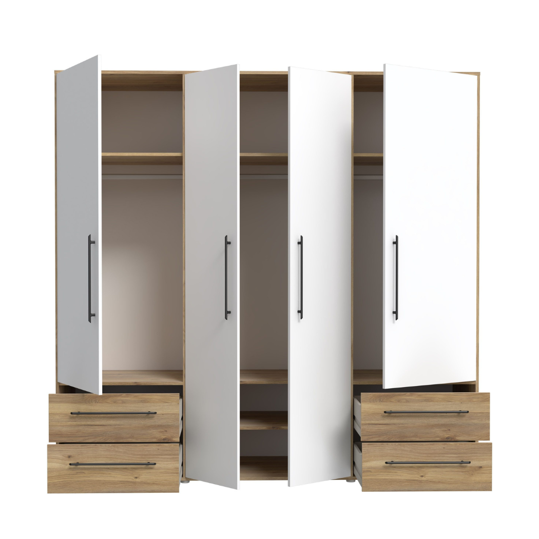 modular 4-door wardrobe design on a white background
